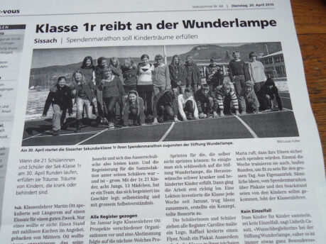 30. April 2010 - Spendenmarathon der Klasse 1r aus dem Schulhaus Tannenbrunn in Sissach