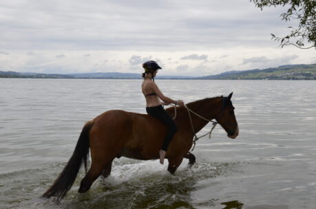 Eliane reitet im Galopp um den Sempachersee